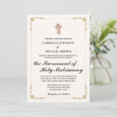 Invitation Messe de Noces Blanc Élégant Bordure Dorée (Debout devant)