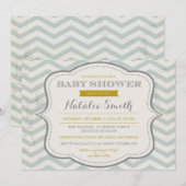Invitation Messy Turquoise Grey et Gold Baby showe (Devant / Derrière)