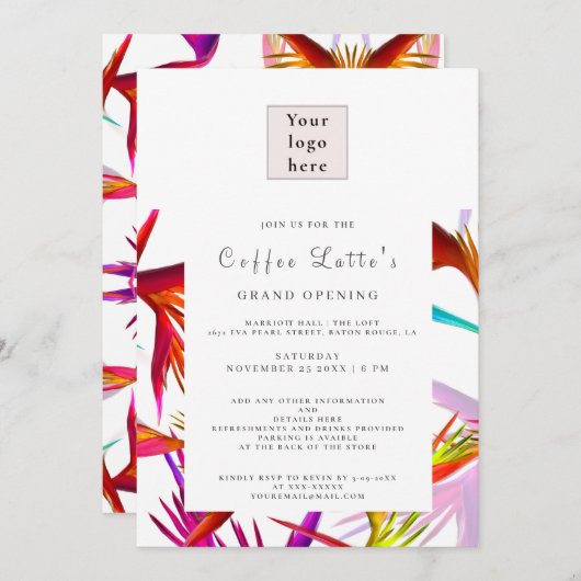 Invitation Messy Wild Tropical Style Business Ouverture Invit (Devant / Derrière)