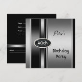 Invitation Métal Argent Blanc Mens 40e anniversaire de fête H (Devant / Derrière)