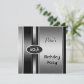 Invitation Métal Argent Blanc Mens 40e anniversaire de fête H (Debout devant)