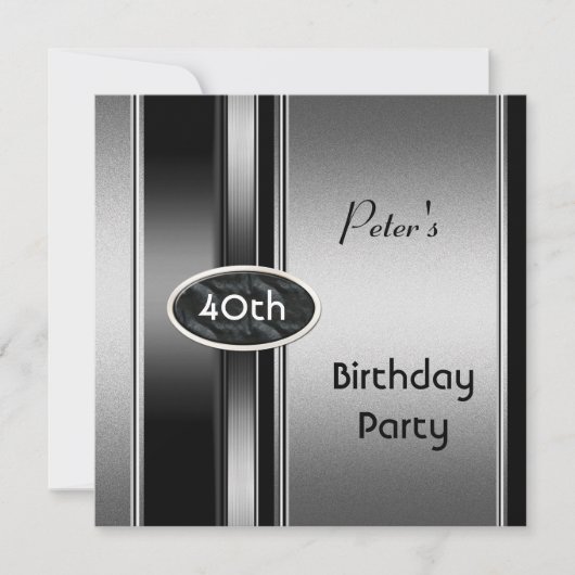 Invitation Métal Argent Blanc Mens 40e anniversaire de fête H (Devant)