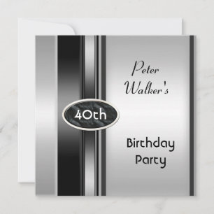 Invitation Métal Argent Blanc Mens 40e anniversaire de fête H