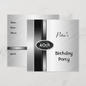 Invitation Métal Argent Blanc Mens 40e anniversaire de fête H (Devant / Derrière)