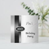 Invitation Métal Argent Blanc Mens 40e anniversaire de fête H (Debout devant)