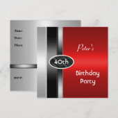 Invitation Métal Argent Rouge Mens 40e Anniversaire Fête Homm (Devant / Derrière)