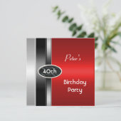 Invitation Métal Argent Rouge Mens 40e Anniversaire Fête Homm (Debout devant)
