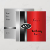 Invitation Métal Argent Rouge Mens 40e Anniversaire Fête Homm (Devant / Derrière)
