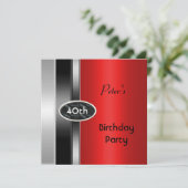Invitation Métal Argent Rouge Mens 40e Anniversaire Fête Homm (Debout devant)