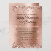 Invitation Métal brossé et Parties scintillant or rose 21e an (Devant / Derrière)