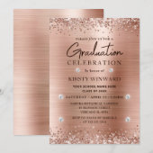 Invitation Métal brossé et Parties scintillant rose Gold (Devant / Derrière)
