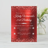 Invitation Métal brossé rouge et Parties scintillant 21e anni (Debout devant)