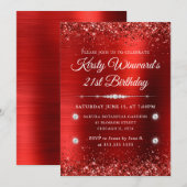 Invitation Métal brossé rouge et Parties scintillant 21e anni (Devant / Derrière)