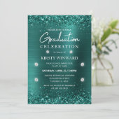 Invitation Métal brossé turquoise et Parties scintillant Grad (Debout devant)