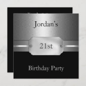 Invitation Métal Cercles d'argent Noir 21ème anniversaire mas (Devant / Derrière)