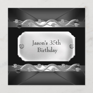 Invitation Metal Chrome Noir Argent Hommes 35e Anniversaire