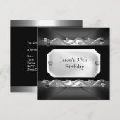 Invitation Métal Chrome Noir Argent Mens 35e anniversaire (Devant / Derrière)