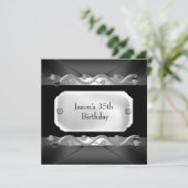 Invitation Métal Chrome Noir Argent Mens 35e anniversaire (Debout devant)