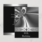 Invitation Métal Chrome Noir Style Argent 30ème (Devant / Derrière)