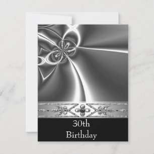 Invitation Métal Chrome Noir Style Argent 30ème