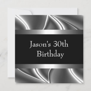 Invitation Metal Chrome Noir Style Argent Hommes 30th