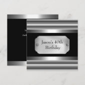 Invitation Metal Chrome Noir Style Argent Hommes 40ème (Devant / Derrière)