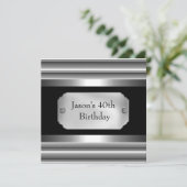 Invitation Metal Chrome Noir Style Argent Hommes 40ème (Debout devant)