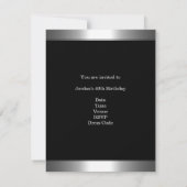 Invitation Métal Chrome noir style blanc Argent 40ème Floral (Dos)