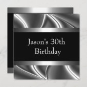 Invitation Métal Chrome noir style blanc argent Mens 30ème (Devant / Derrière)