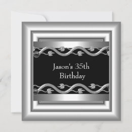 Invitation Métal Chrome noir style blanc argent Mens 35ème 5