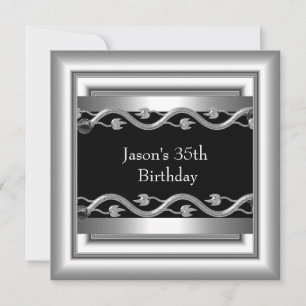 Invitation Métal Chrome noir style blanc argent Mens 35ème 5