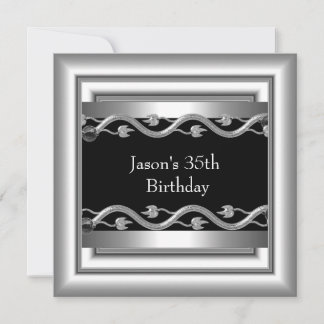 Invitation Métal Chrome noir style blanc argent Mens 35ème 5