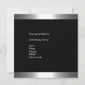 Invitation Métal Chrome Noir Style Blanc Mens Argent 40ème 4 (Dos)