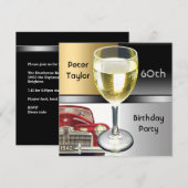 Invitation Métal d'or Silver Red Car Mens 60e Anniversaire Ho (Devant / Derrière)