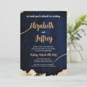 Invitation Métal doré brossé | Texture bleu foncé (Debout devant)