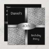 Invitation Métal Noir Blanc Argent 40e anniversaire Hommes (Devant / Derrière)
