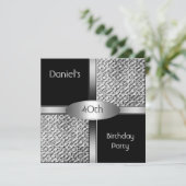 Invitation Métal Noir Blanc Argent 40e anniversaire Hommes (Debout devant)
