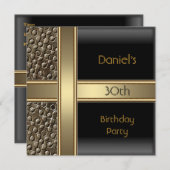Invitation Métal noir bronze 30e anniversaire hommes de fête (Devant / Derrière)