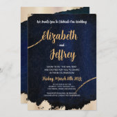 Invitation Métal Or Brossé | Texture bleu foncé (Devant / Derrière)