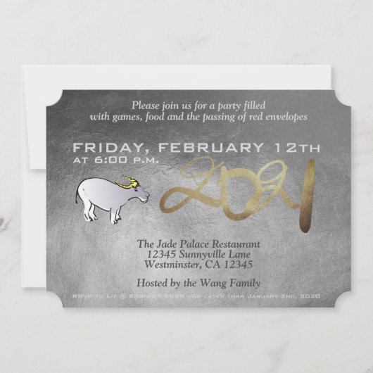 Invitation Metal Vietnamese Chinese Ox Année 2021 (Devant)