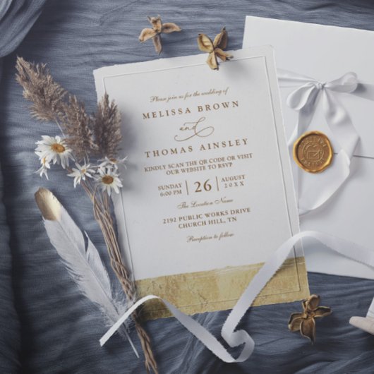 Invitation Metallic Dipped Gold Minimalist QR Code Wedding