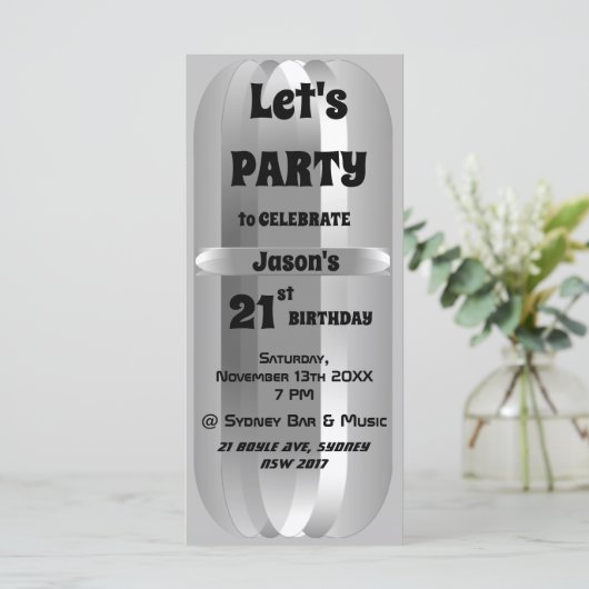Invitation Metallic Grey 21e Anniversaire (Debout devant)