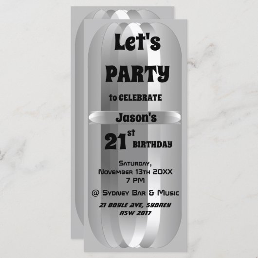 Invitation Metallic Grey 21e Anniversaire (Devant / Derrière)