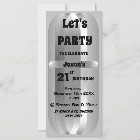 Invitation Metallic Grey 21e Anniversaire (Devant)