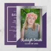 Invitation Metallic Purple and Silver Photo Graduation Party (Devant / Derrière)