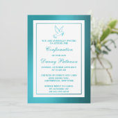 Invitation Métallic Turquoise Dove Sainte Communion Ou Confir (Debout devant)