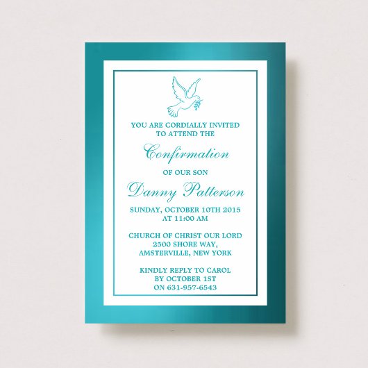 Invitation Métallic Turquoise Dove Sainte Communion Ou Confir