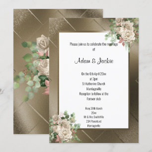 INVITATION METALLIQUE BRONZE ROSE EUCALYPTUS MARIAGE FLORAL