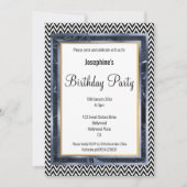 INVITATION MÉTALLIQUE FOIL BLUE LAYER CHEVRON ANNIVERSAIRE (Devant)