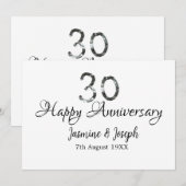 Invitation Métallisé argent 30ème Joyeux anniversaire ajoutez (Devant / Derrière)